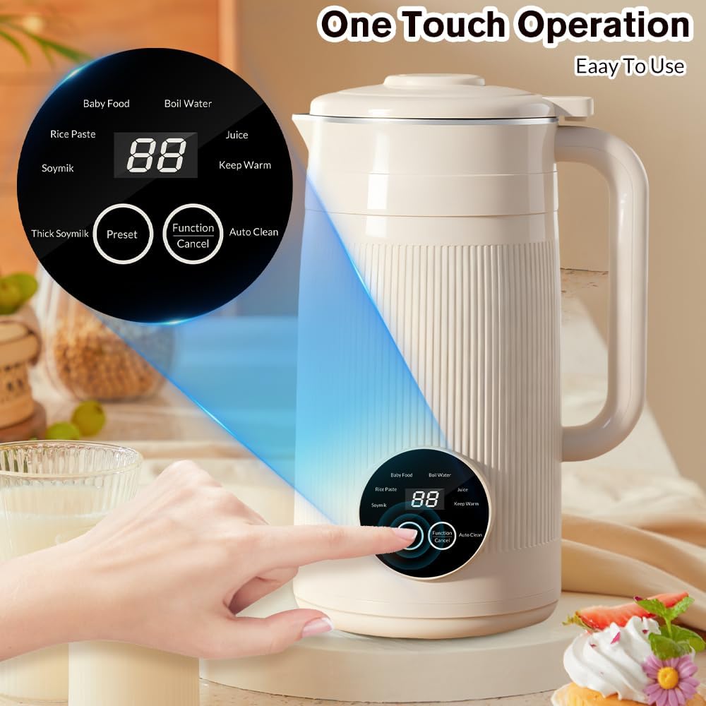 8 in 1 Nut Milk Maker Machine, 50oz Automatic Soy Milk Maker Blender for Homemade Soy, Almond, Oat, Coconut, Plant Based Milks, Milkshake, and Juice with 12H Delay Start/6H Keep Warm/Auto Clean, White