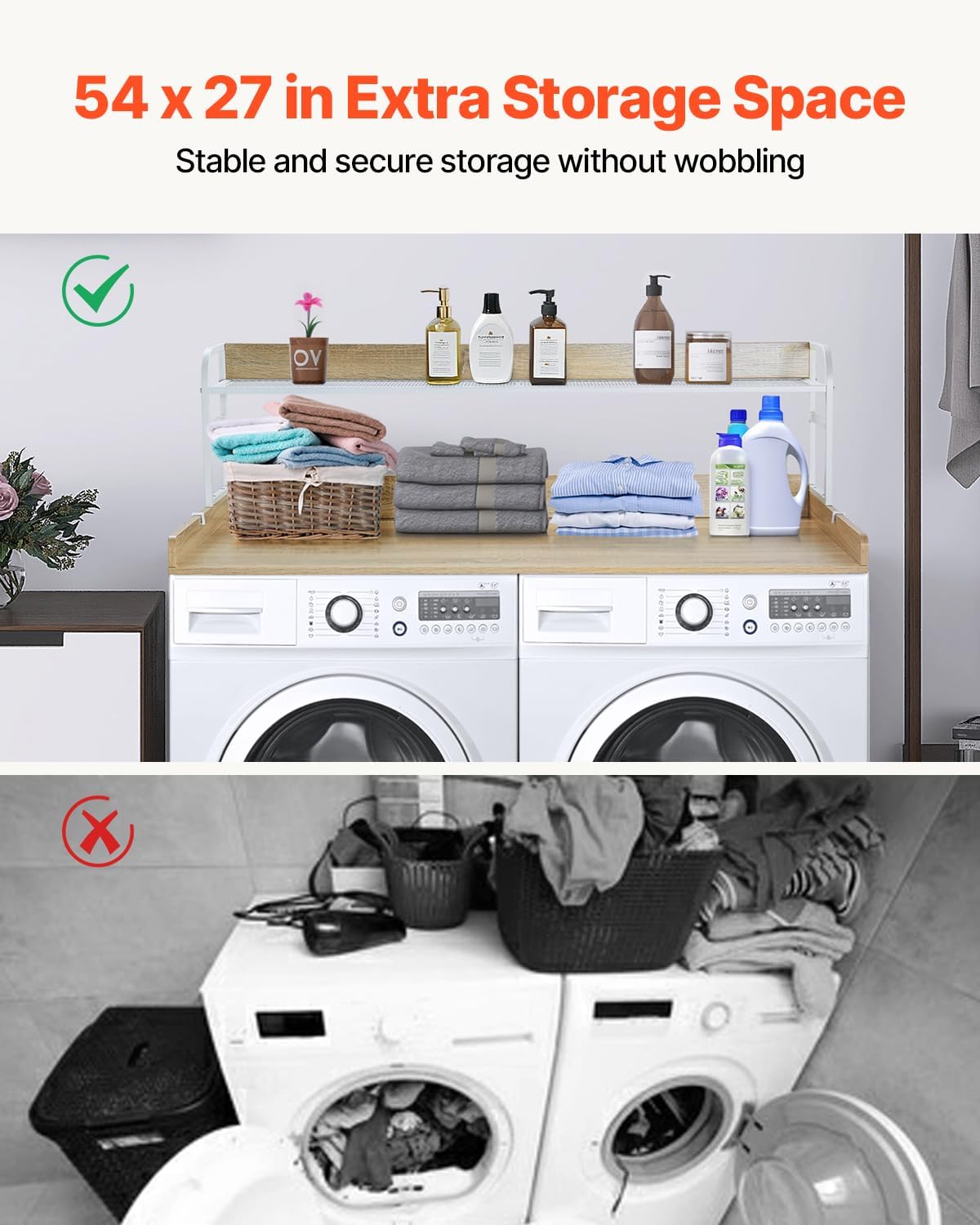 Happybuy Washer Dryer Countertop with 2-Tier Shelf, 54