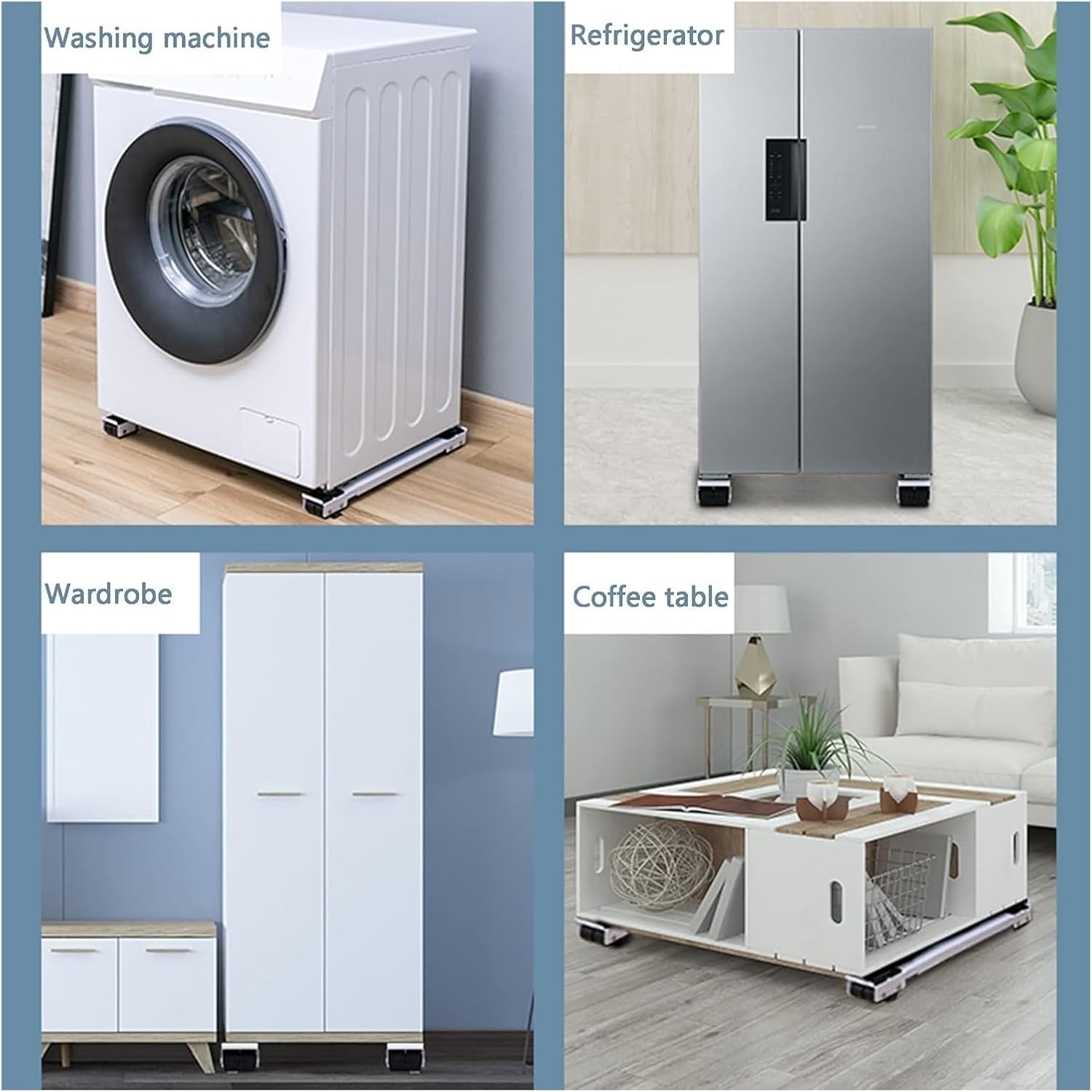 Fridge Stand,Washing Machine Base, Multi-Functional Movable Adjustable Washer Dryer Refrigerators Pedestal Moving Cart(Silver)