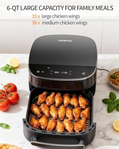 Extra Large Air Fryer,11-IN-1 6 QT 450F Air Fryer with Superior Airflow, Dual Heat Source Technology, Smart Digital Wide Fryer with Basket, Fits a 12