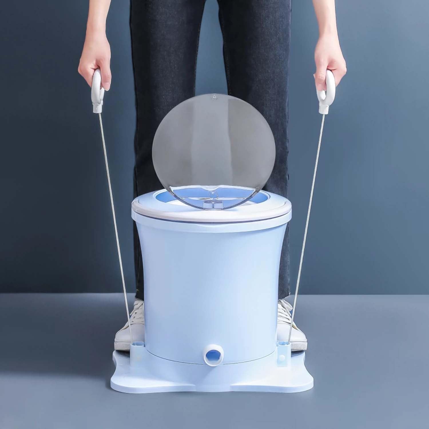 Manual Clothes Dryer Foot Powered Washing Machine Portable Draw Cord Dryer Non Electric 8L Washing Capacity Washing Dehydrator for Camping Apartments Dorms College(Light Blue)