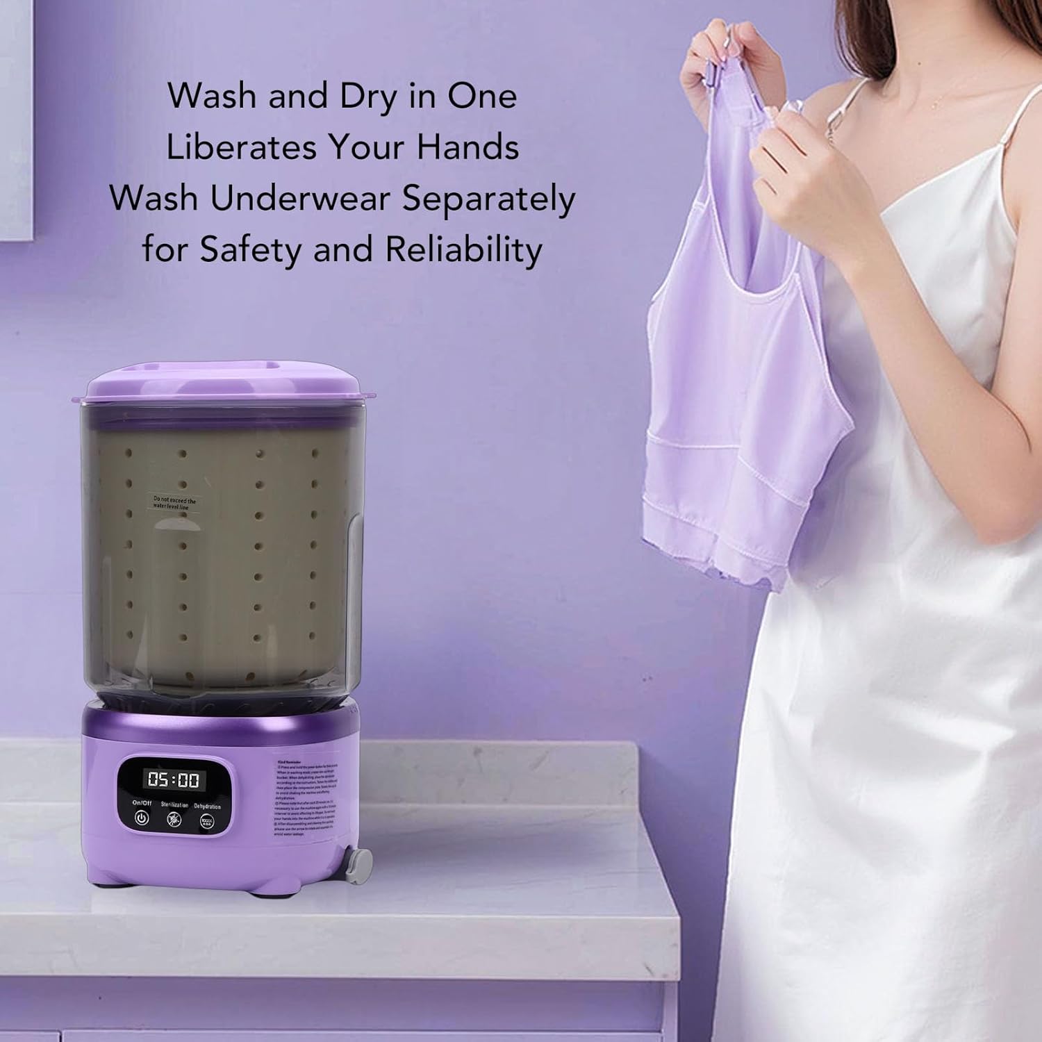 Asixxsix Portable Mini Washing Machine, 2L Underwear Washer, with Spin Cycles, 3000mAh Rechargeable Battery Deep Cleans Small Clothes for Apartment, Dorm, RV, Travel & Hotel Use (Purple)