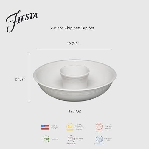 Fiesta® 2-Piece Chip and Dip Set 12 7/8” – Durable Ceramic, Lead-Free, Dishwasher/Microwave/Oven Safe – Made in USA - Peony