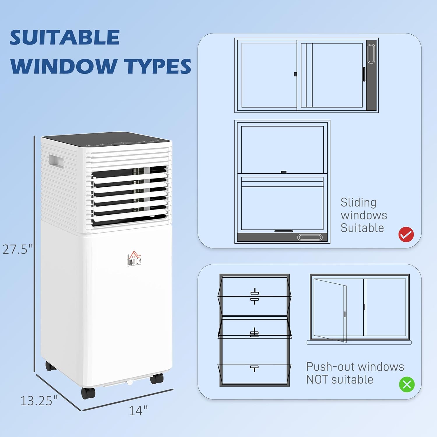 HOMCOM 10000 BTU Mobile Portable Air Conditioner for Rooms Up to 441 Sq.Ft., 3-in-1 AC Unit with Dehumidifier, Cooling Fan, Remote, 24H Timer, LED Display, Window Installation Kit, Black and White