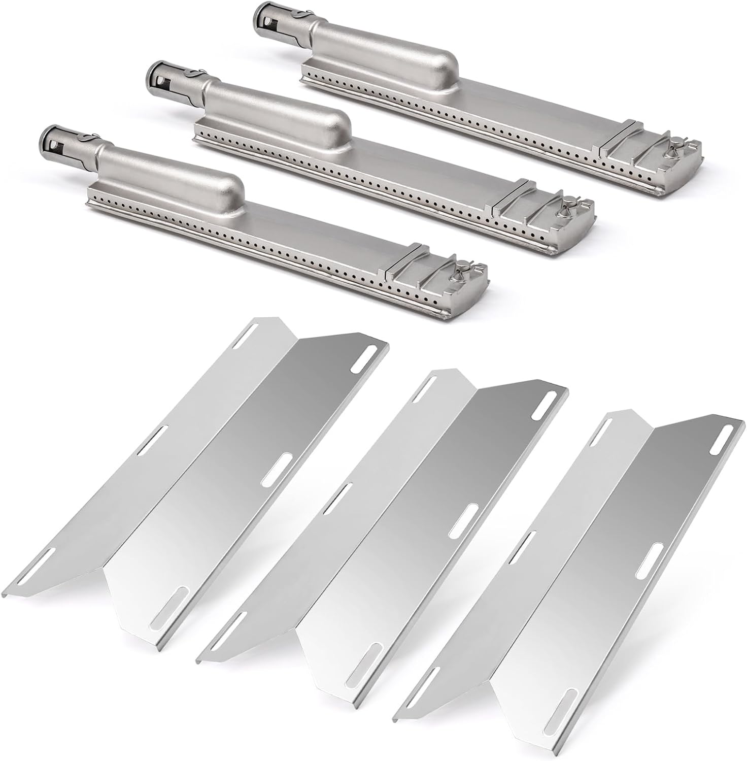 Adviace Grill Parts for Jenn-Air 720-0061-LP 720-0099-NG 720-0100-NG 720-0171, 3 Pack Heat Plates and 304 Stainless Steel Grill Burners for Jennair Jenn Air 720-0061 Gas Grill Models