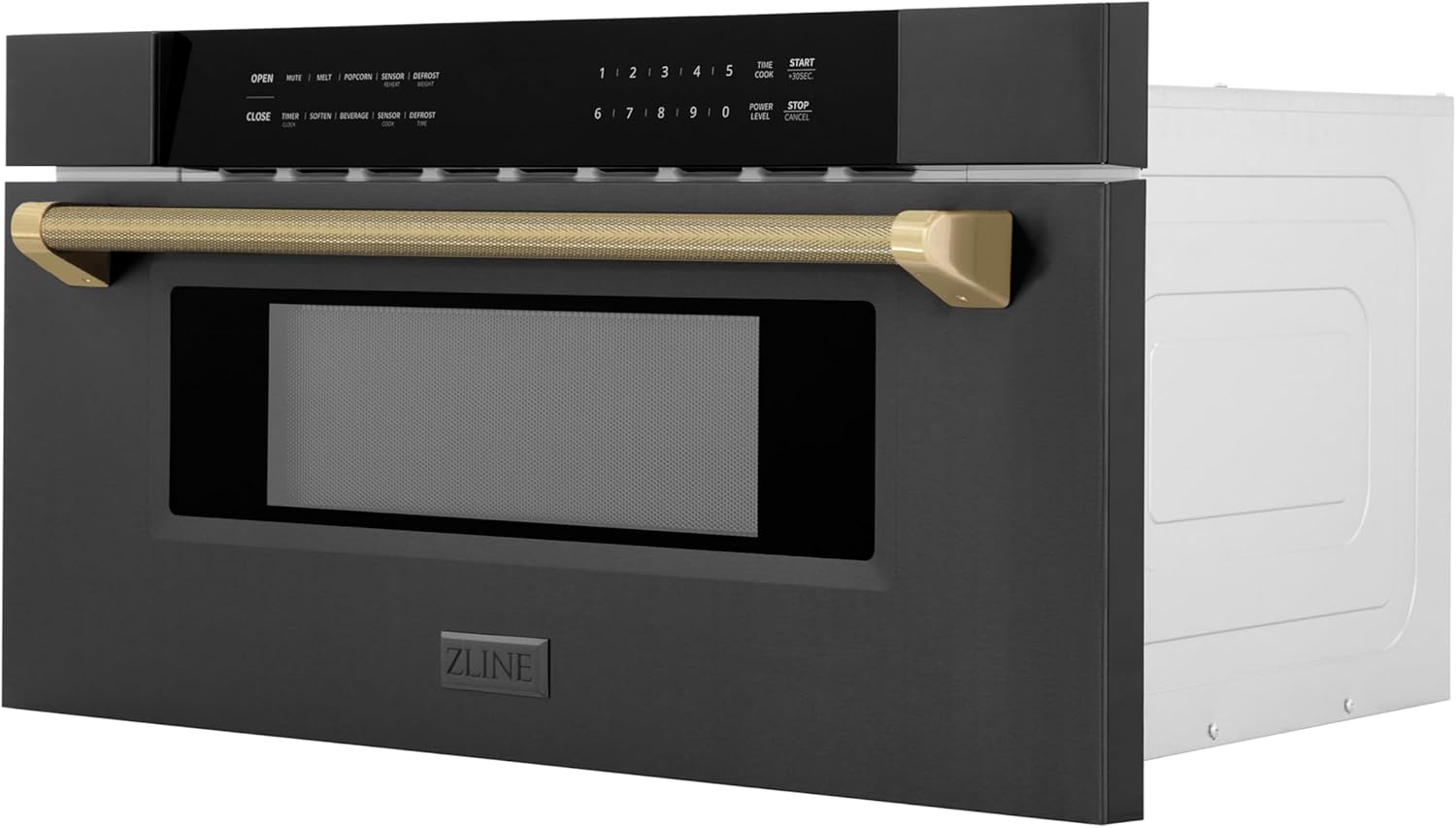 ZLINE Autograph Edition 30 in. 1.2 cu. ft. Built-in Microwave Drawer in Black Stainless Steel and Champagne Bronze Helix Handle (MWDZ-30-BS-KCB)