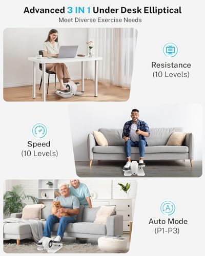 Gonex Under Desk Elliptical Exercise Machine Electric Sitting Seated Leg Pedal Exerciser with Resistance for Seniors Elderly Home 3 in 1 Mini Equipment with Remote 10 Manual Resistance 10 Auto Speeds