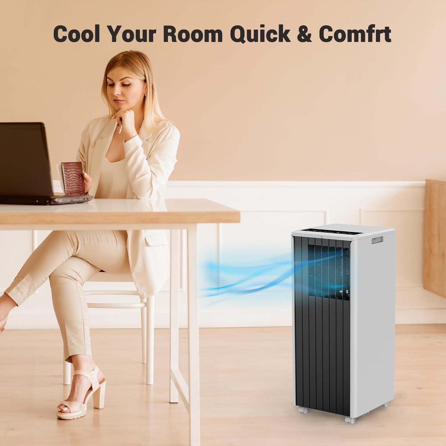 8000 BTU Portable Air Conditioner - 4-in-1 AC Cools 350 Sq.Ft Quickly | Remote, 24H Timer | Quiet for Bedroom, Apartment, Office, Dorm
