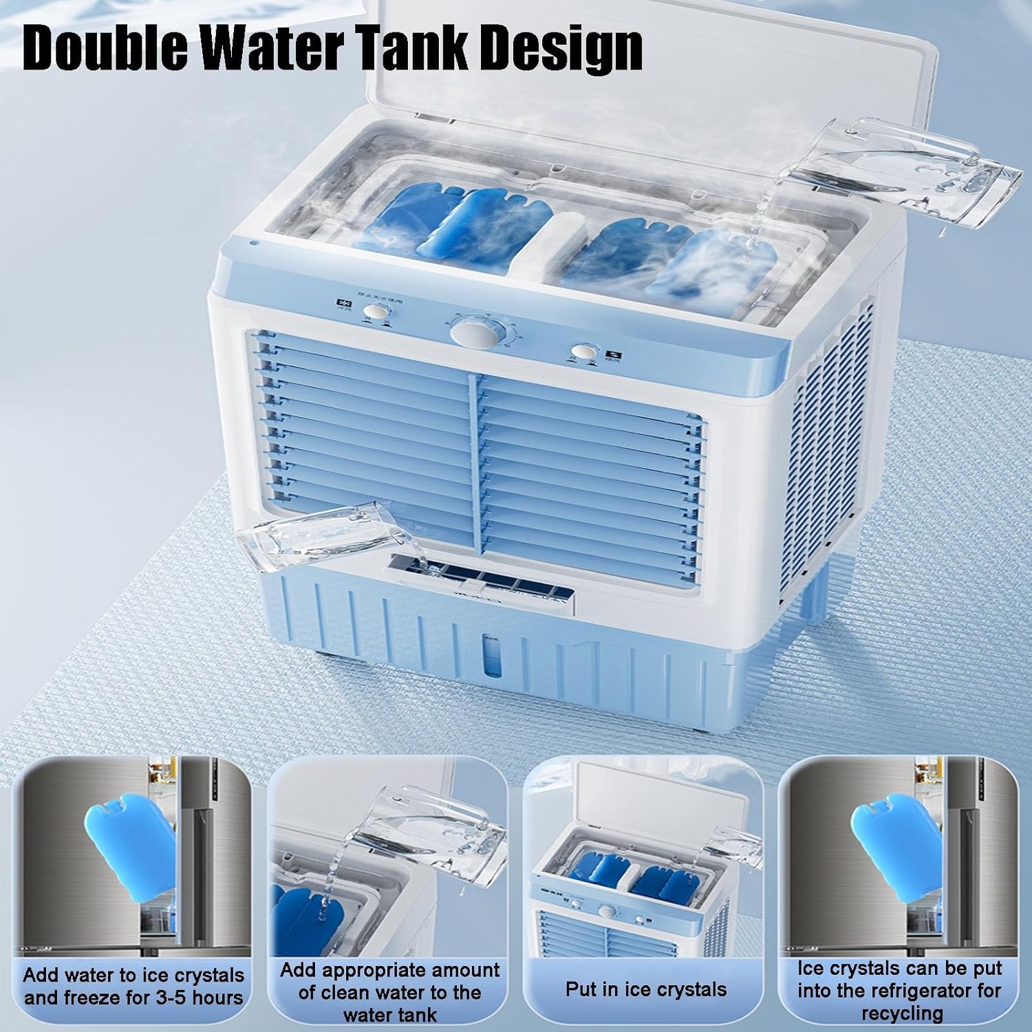 Portable Evaporative Air Cooler, Swamp Cooler, Portable Air Conditioner with 10 Gallon, Knob Control, Low Noise, 4 Ice Packs & 3 Speeds