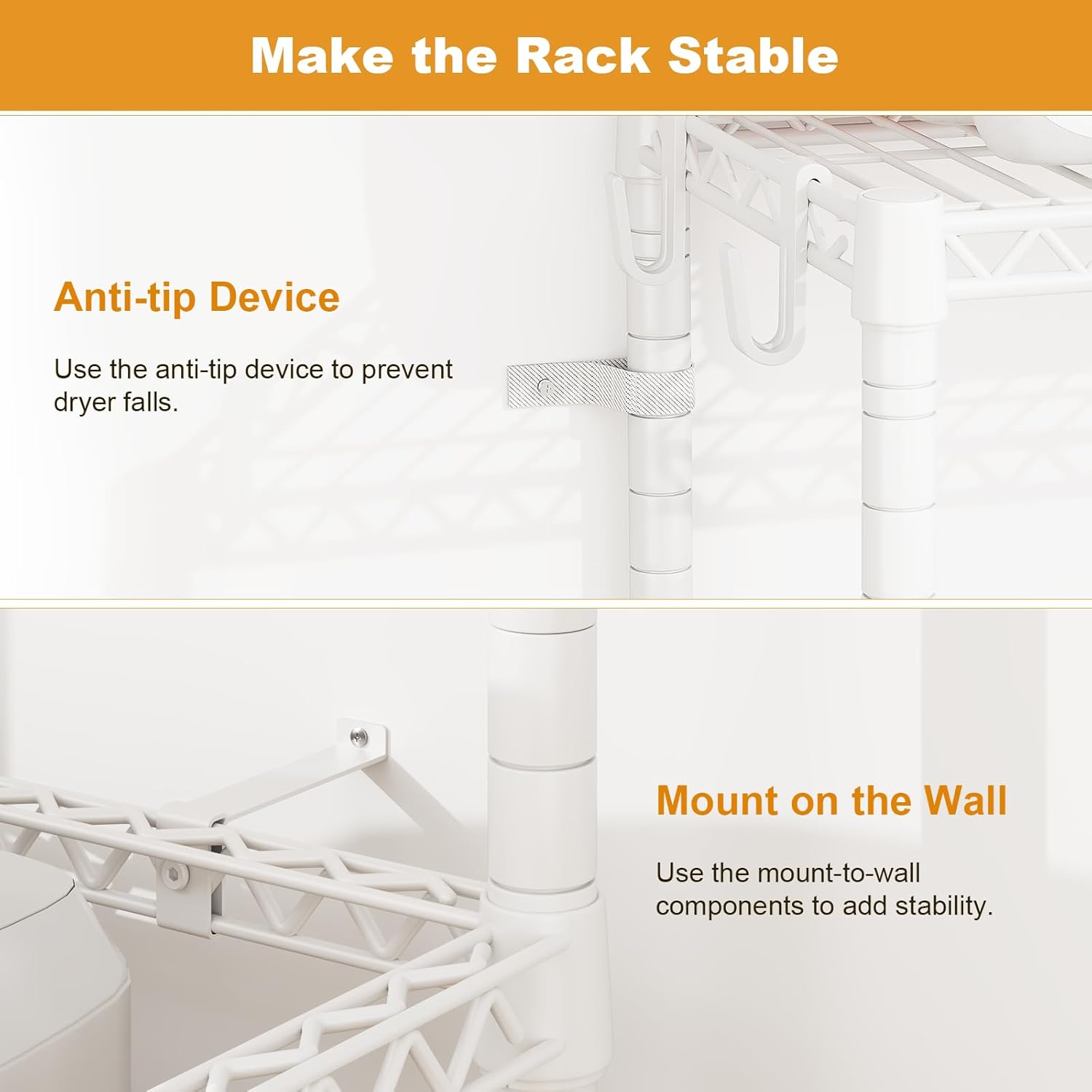 U16 Upgraded Washer Dryer Stacking Rack for Narrow Laundry Room and Bathroom, Metal Over Washer and Dryer Storage Shelves for Saving Space, 29.5