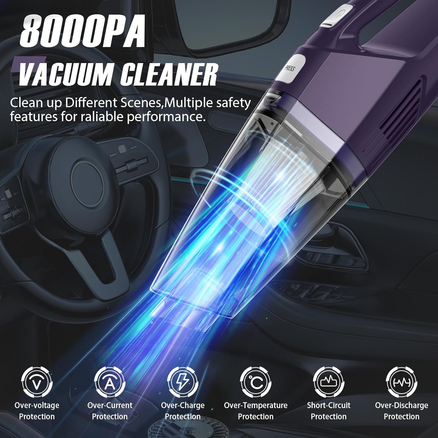 Handheld Vacuum Cordless – Car Vac Portable with 8KPA & Multi Accessories & Low Noise, Lightweight Hand Held Vacuum Cordless Rechargeable for Car/Home/Dust/Pet Hair, Mine Portable Vacuum