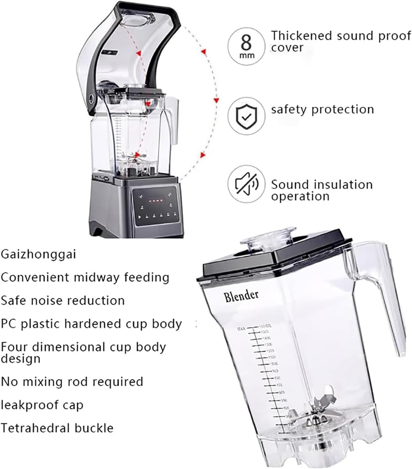 Smoothie Blender,1800W Commercial Countertop Multiple Speed Smoothie Blender,1.6L High Speed Smoothie Maker,Household Quiet Blender,for Puree, Crush Ice, Smoothies