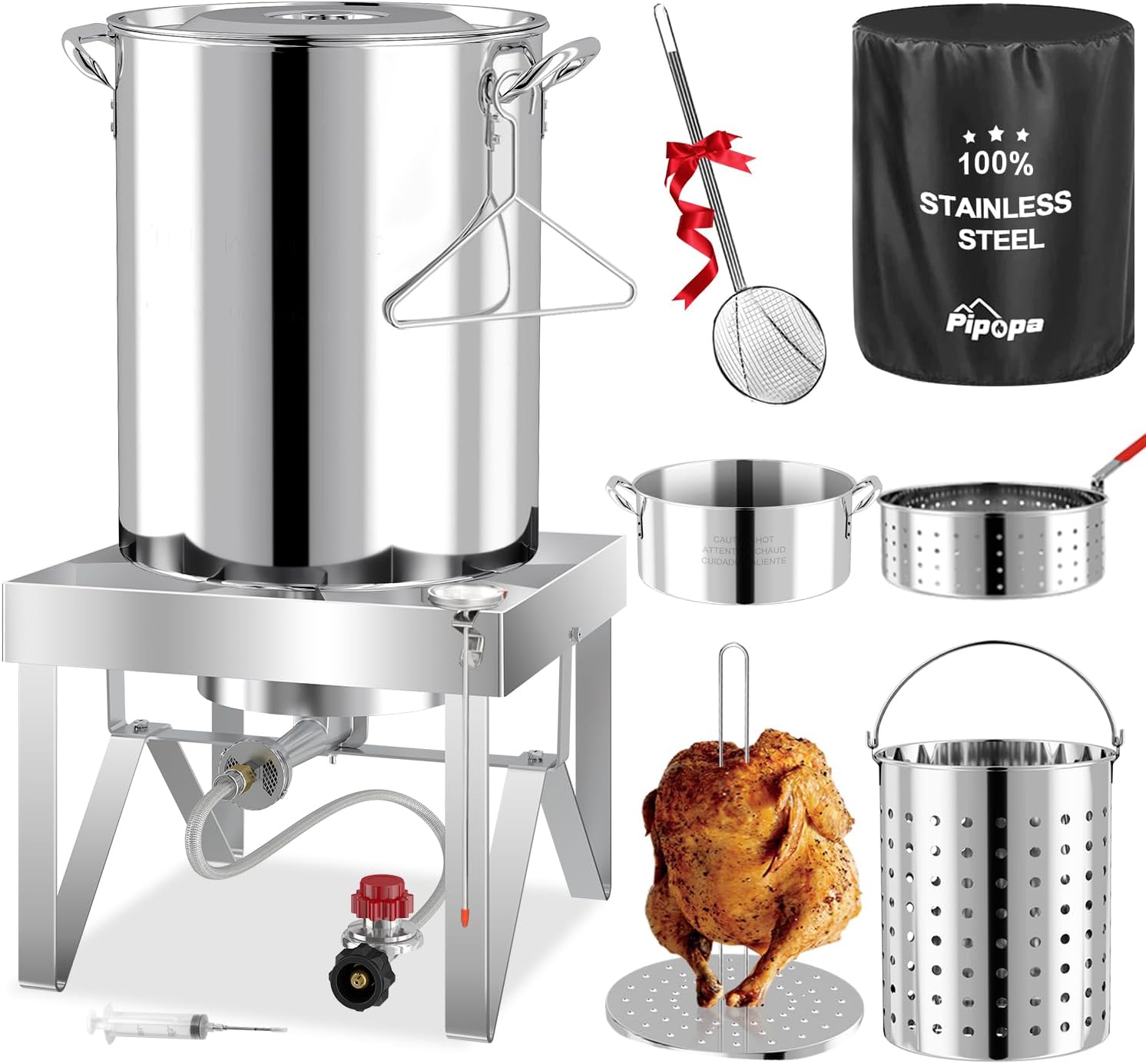 30QT Turkey Fryer Kit | Stainless Steel | Cover | Skimmer | 50,000BTU Burner | Outdoor Deep Fryers with Basket | Seafood Boil Pot | Crab Shirmp & Crawfish Boiler