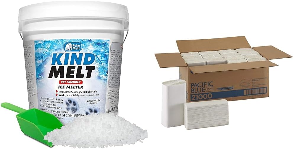 HARRIS Kind Melt Pet Friendly Ice and Snow Melter & Georgia-Pacific Blue Select Multifold Premium 2-Ply Paper Towels by GP PRO