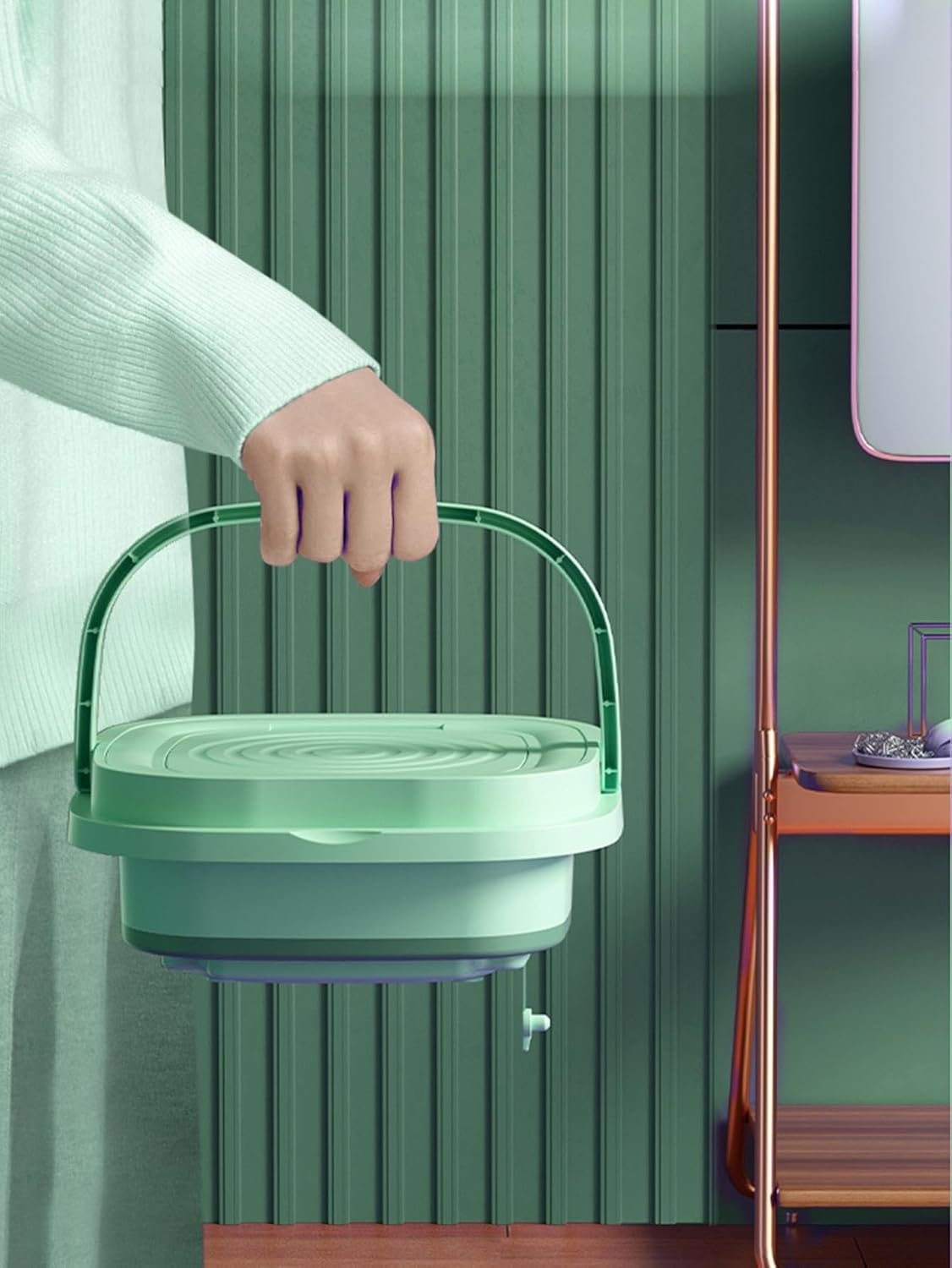 Foldable Washing Machine, 8L High Capacity Mini Washer, with 3 Modes Deep Cleaning,Half Automatic Small Washer for Baby Clothes Underwear or Small Items,RV Travel laundry(Green)