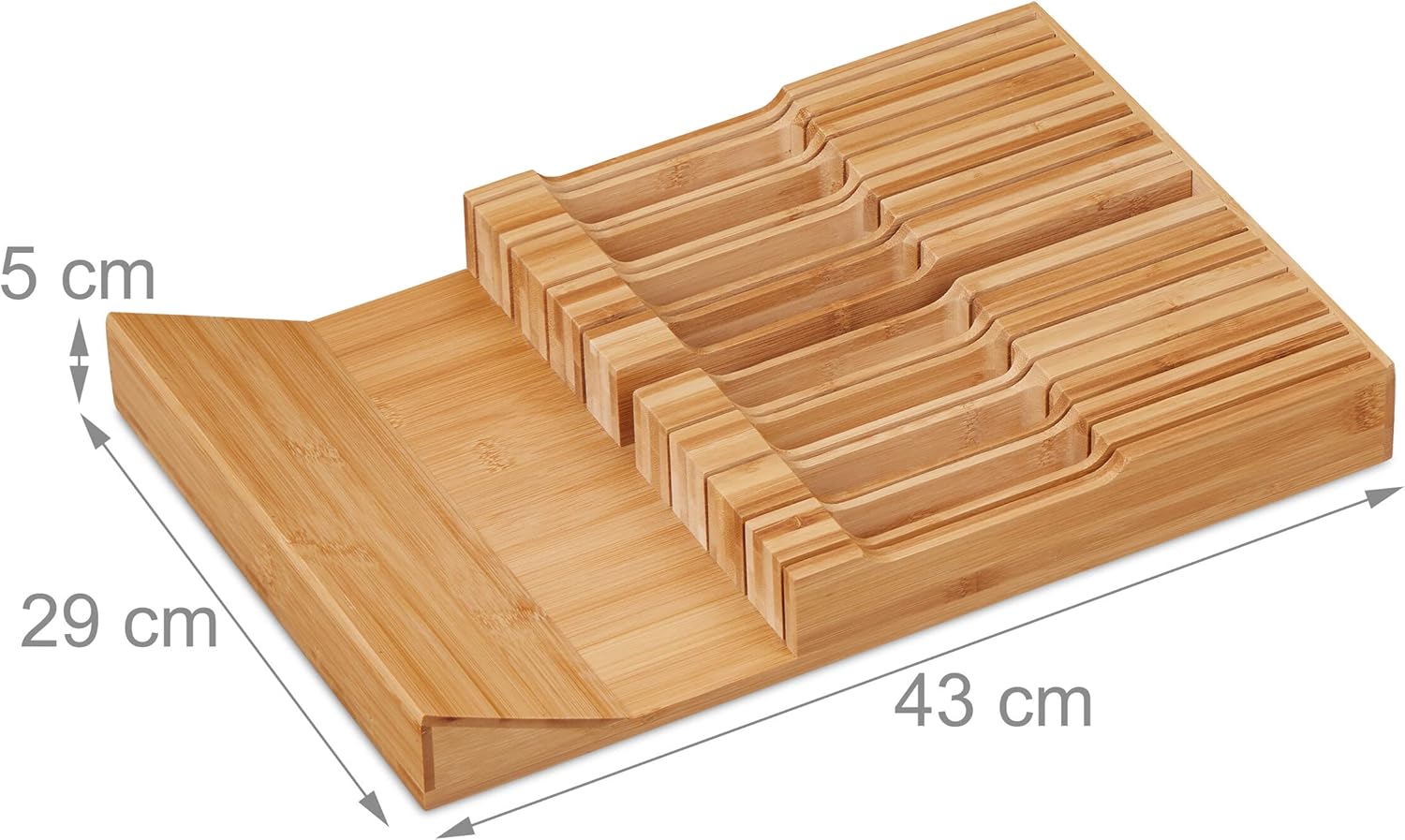 Relaxdays Knife Holder Drawer for 16 Knives and Sharpening Steel, Bamboo Knife Block Lying Down H x W x D: 5 x 43 x 29 cm, Natural