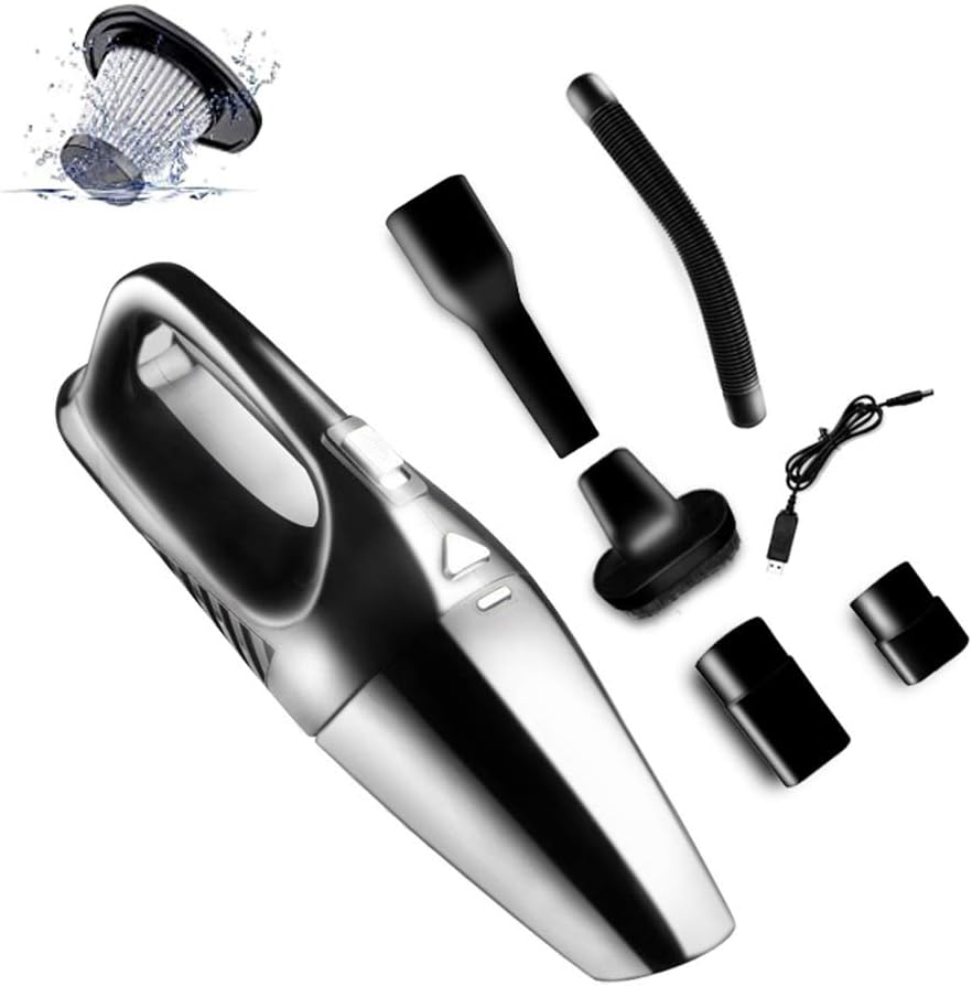 White Handheld Vacuum Cleaner, 120W Portable, Cordless, Wet & Dry, HEPA Filter, Rechargeable, Car & Home, Black