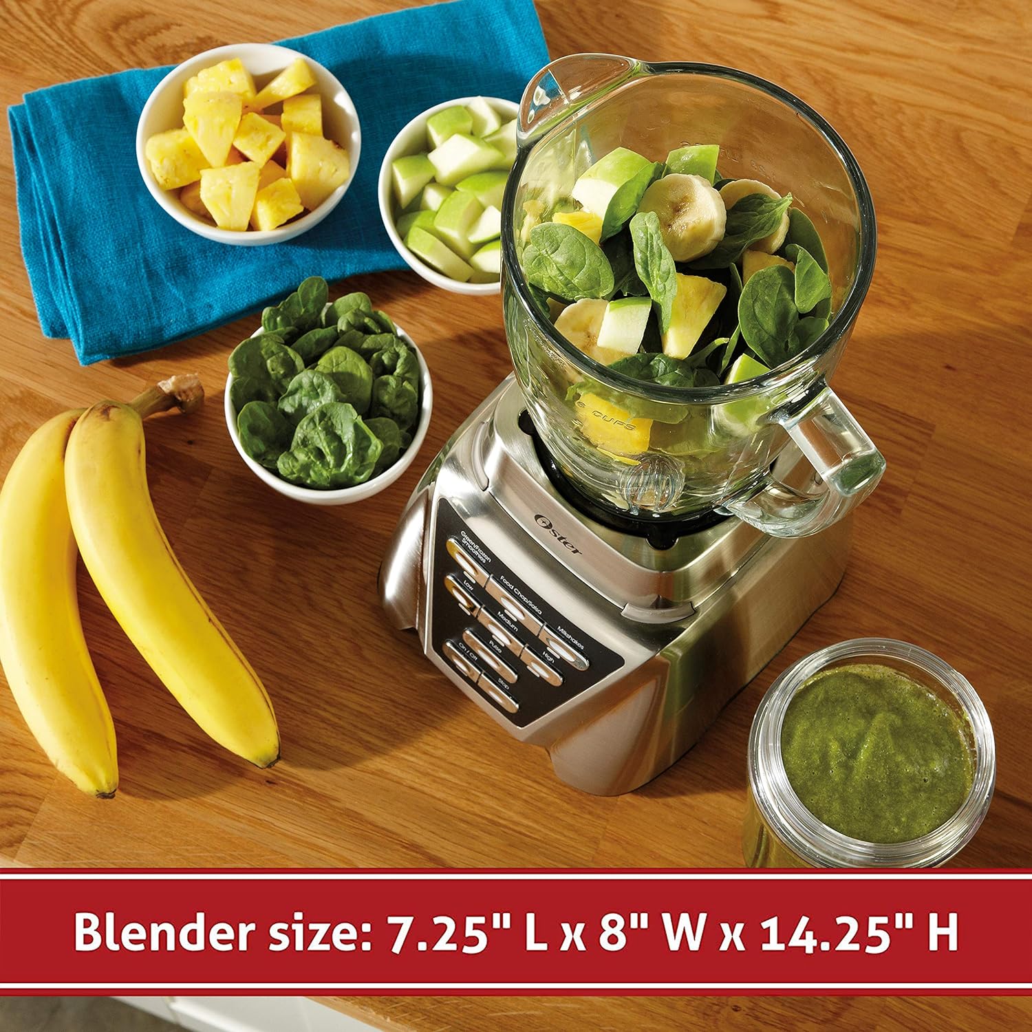 Oster Pro 1200 Smoothie Blender with Glass Jar & 24oz To-Go Cup, Countertop Kitchen Blender with 7 Speeds, 1200W Power, Brushed Nickel