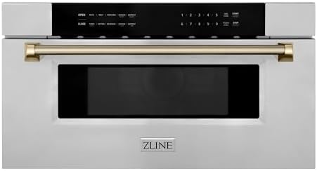 ZLINE Autograph Edition 30 in. 1.2 cu. ft. Built-in Microwave Drawer in Stainless Steel and Polished Gold Helix Handle (MWDZ-30-KG)