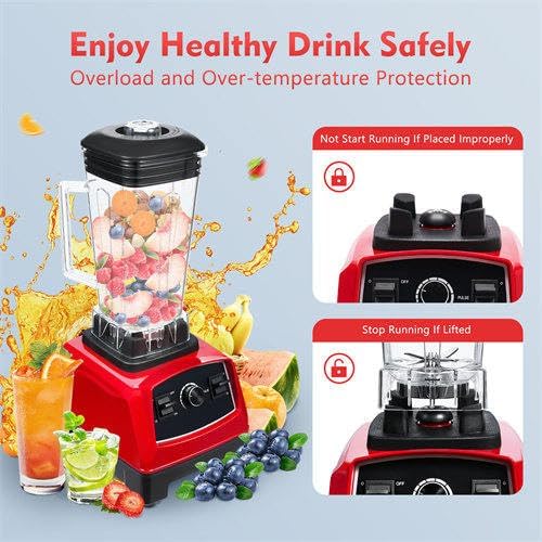 Commercial Grade Blender Mixer Heavy Duty Juicer Blender Juice Mixers 2L (Red)