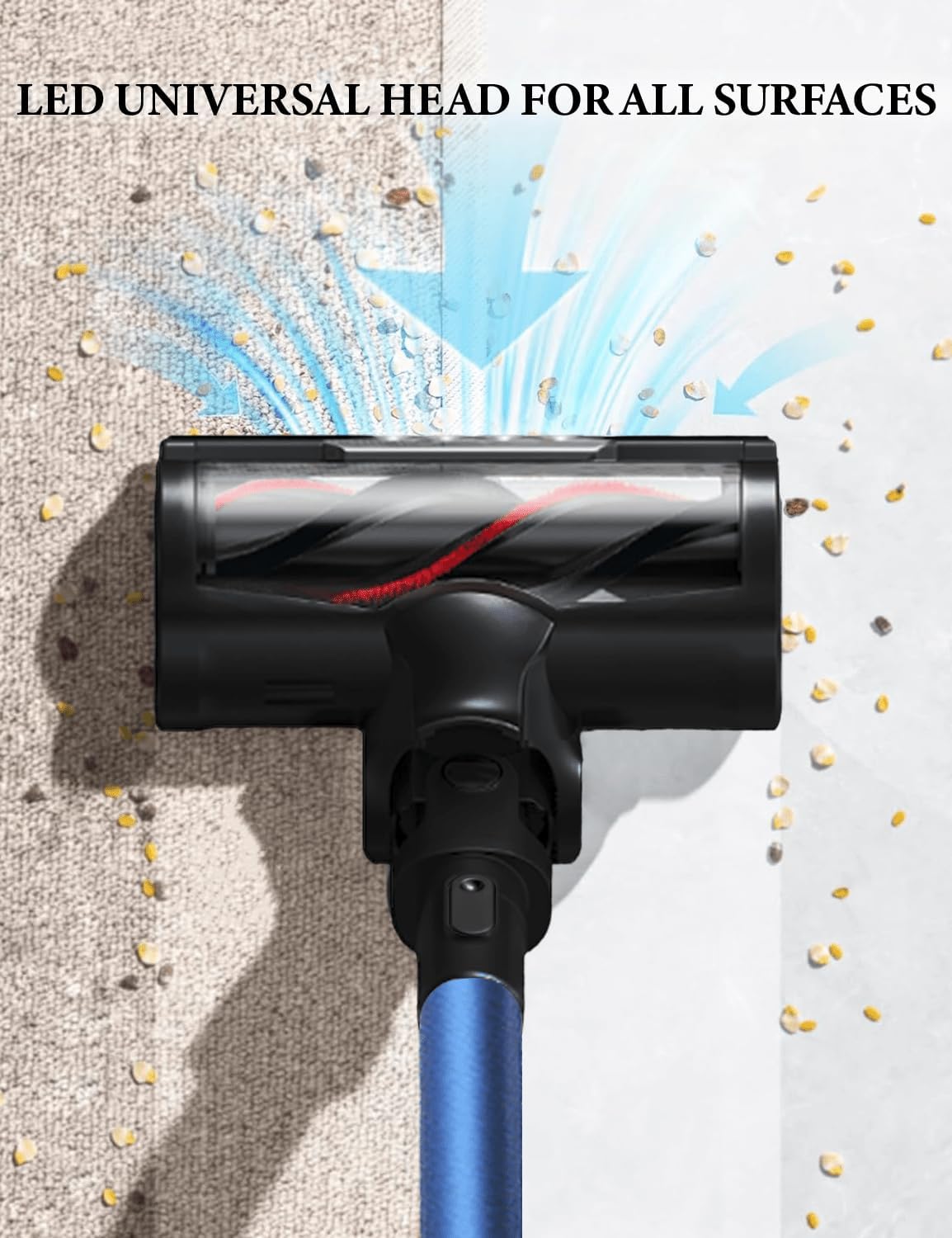 V8 Cordless Vacuum Cleaner, Powerful Suction Stick Vacuum, 55Mins Runtime, Wireless Lightweight Handheld Vacuum Cleaner for Home, Hardwood Floor, Carpet, Car, Pet Hair Cleaning (Blue)