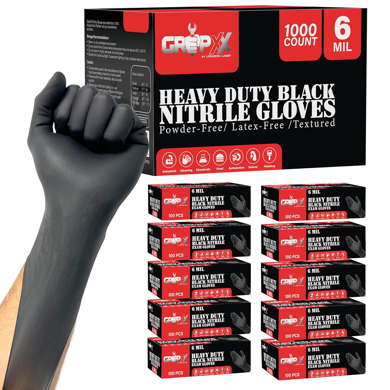 Heavy Duty 6 Mil Black Nitrile Gloves, Disposable Latex&Powder Free, Mechanic, Food Prep, Tattoo(1000 CT)