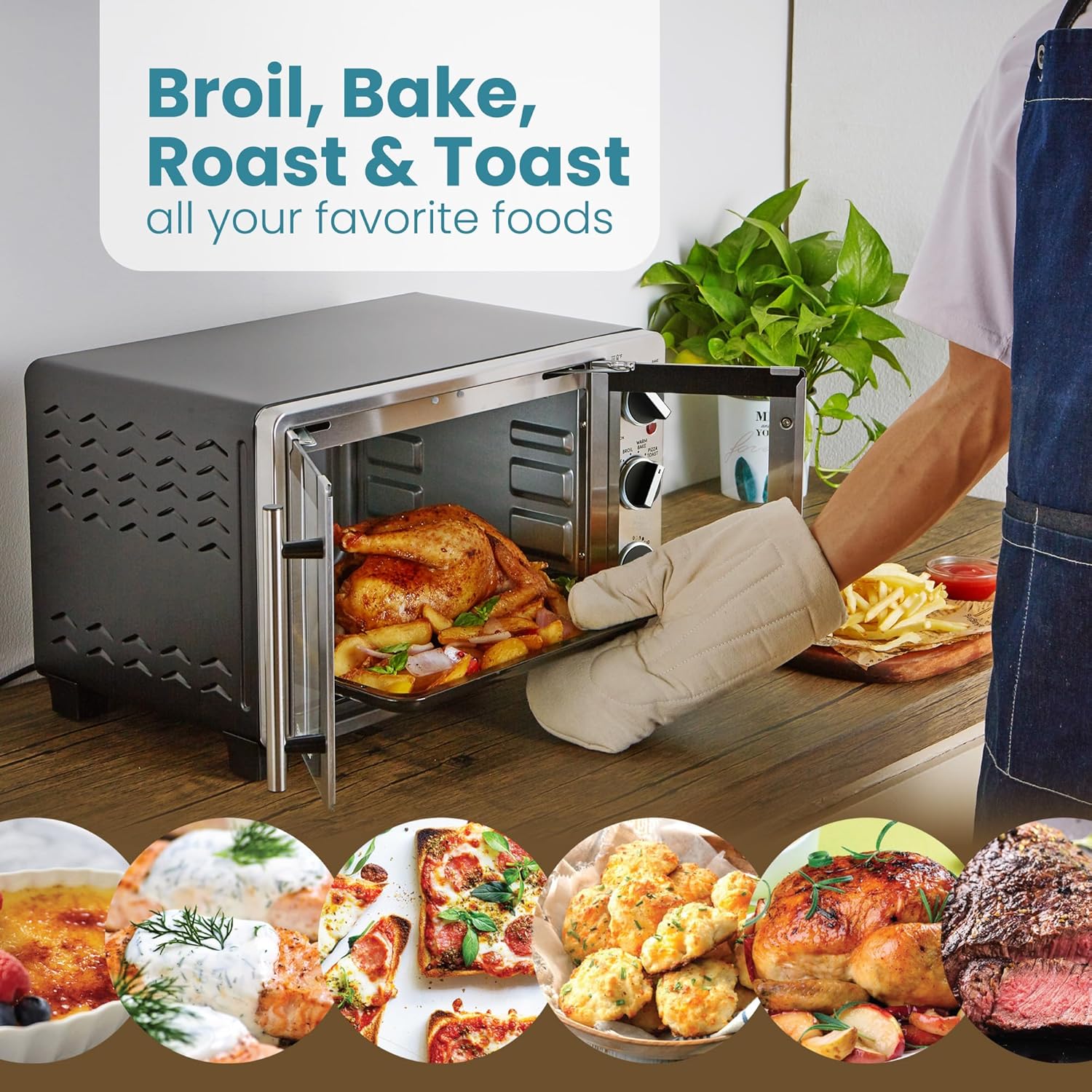 Elite Gourmet ETO2530M Double French Door Countertop Toaster Oven, Bake, Broil, Toast, Keep Warm, Fits 12