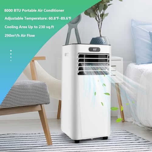 DORTALA Portable Air Conditioner 8000 BTU, 3-in-1 AC Unit with Remote Control, Dehumidifier, 24H Timer, Window Kit, Standing AC Cooling Unit for Home Office, White