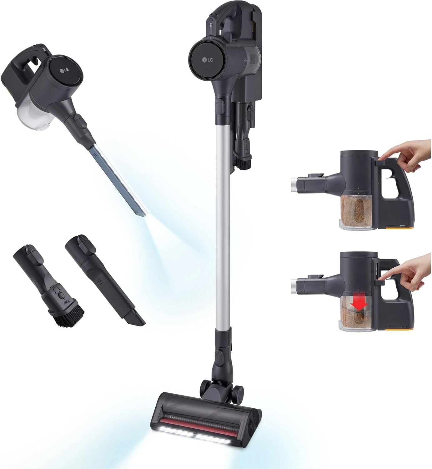 LG Cordzero Q3 Cordless Stick Vacuum Cleaner, Graphite Color, with LED Crevice Tool, Auto Multi-Surface Detect, Dual Floor Max Lite Nozzle