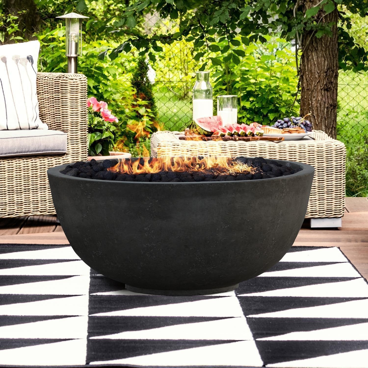 Lakeview Outdoor Designs Valley Bay 1 39 Inch Round GFRC Concrete Natural Gas Fire Bowl in Ebony