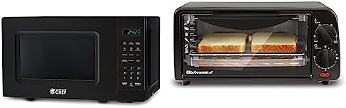 Commercial CHEF Small Microwave 0.7 Cu. Ft. Countertop with Digital Display, Black & Elite Gourmet ETO236 Personal 2 Slice Toaster Oven 15 Minute Timer