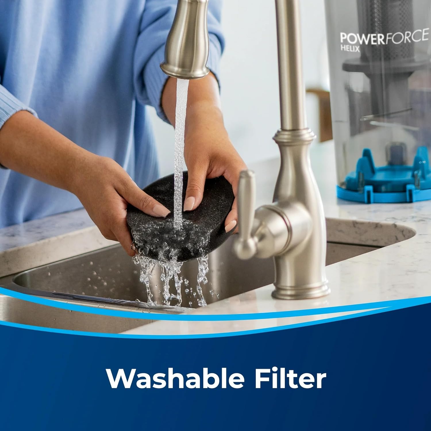 BIISSELL PowerForce Helix Bagless Upright Vacuum, Pet-Friendly, Powerful Suction for Carpet, Tile & Hardwood, Lightweight Design, Washable Filters, Scatter-Free Technology (Blue/Black)