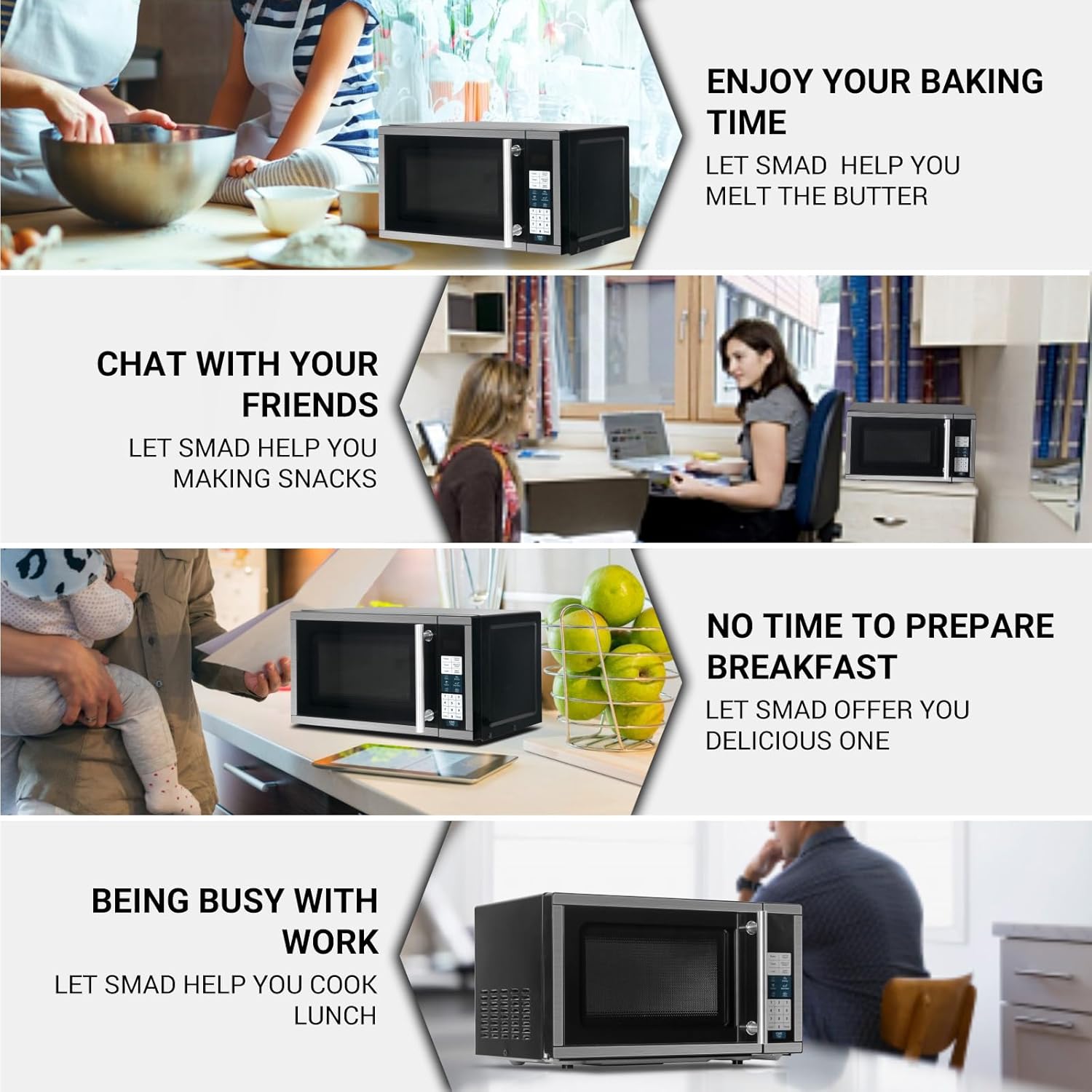 Smad 0.7 Cu.Ft Small Microwave, Countertop Microwave Oven with Removable Turntable, 6 Auto Menus and Child Lock, Mini Oven microondas for Apartments, Dorm and Kitchen, Stainless Steel, 700W