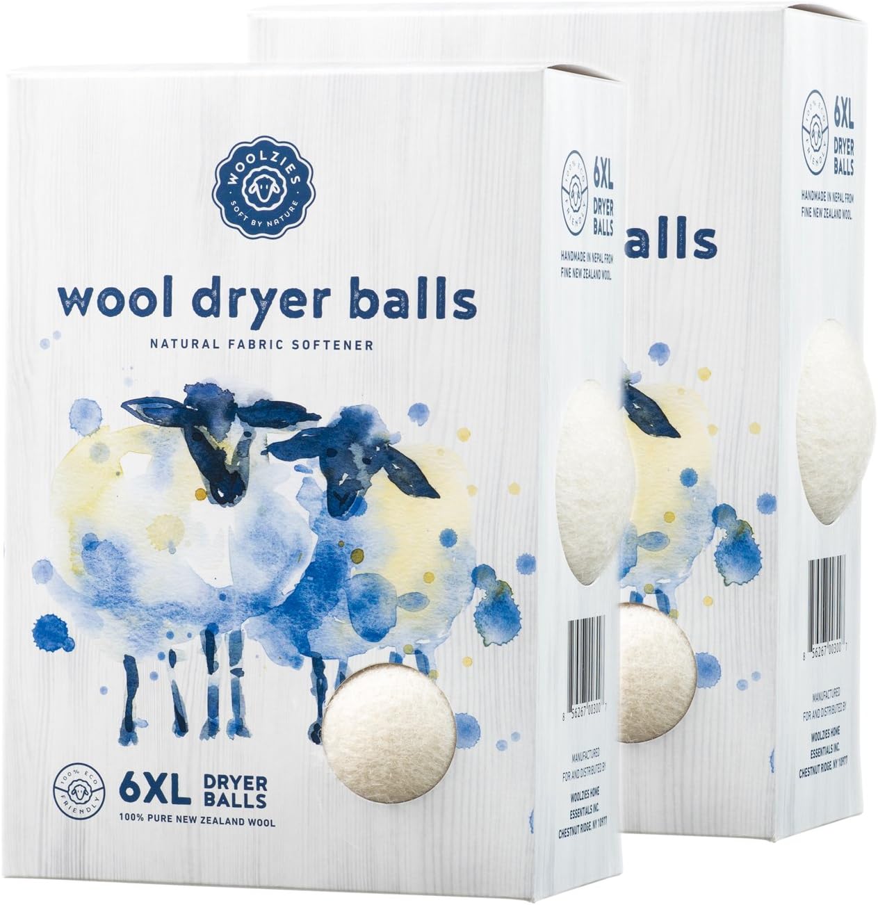 Woolzies- Wool Dryer Balls, Natural Fabric Softener 6 XL Balls,2 Pack