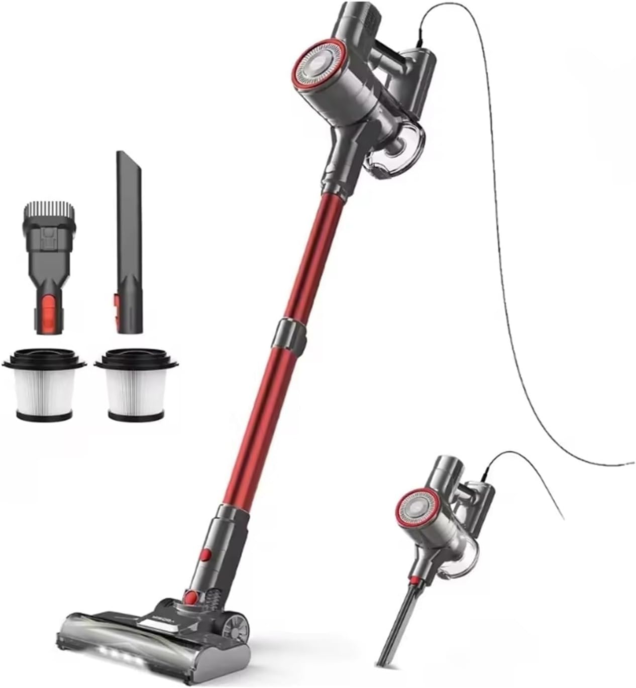 Compatible With DEVOAC I8 Corded Vacuum Cleaner 600W, 23KPa Strong Suction, 20ft Cord, Handheld for Hard Floor Cleaning(I8 RED,EU)