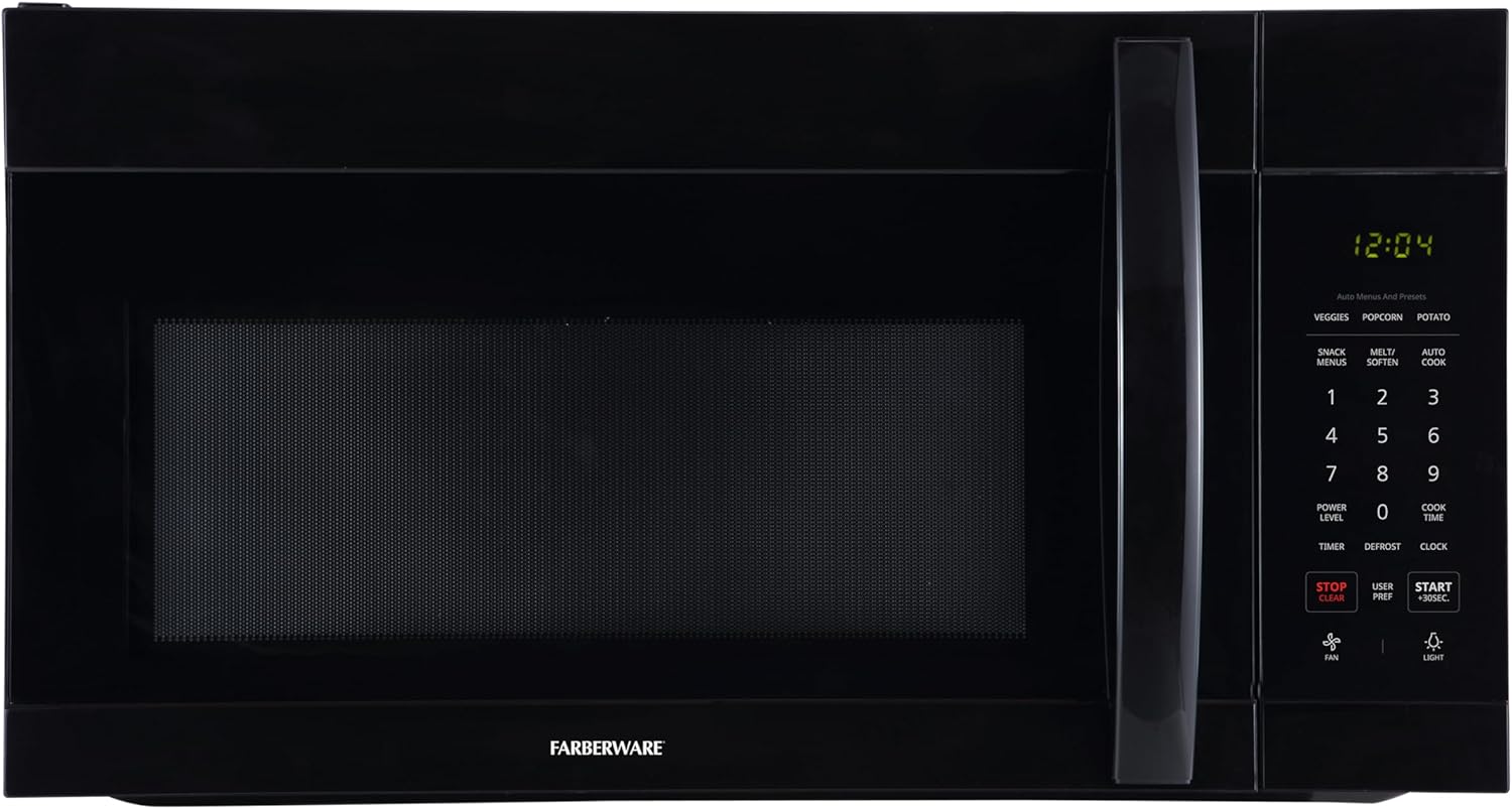 Farberware Over-the-Range Microwave Oven, 1.7 Cu. Ft., 1000W, Sensor Cooking, Auto Reheat, Multi-Stage Cooking, Melt/Soften Feature, Child Safety Lock, LED Display - Space Efficient & Powerful
