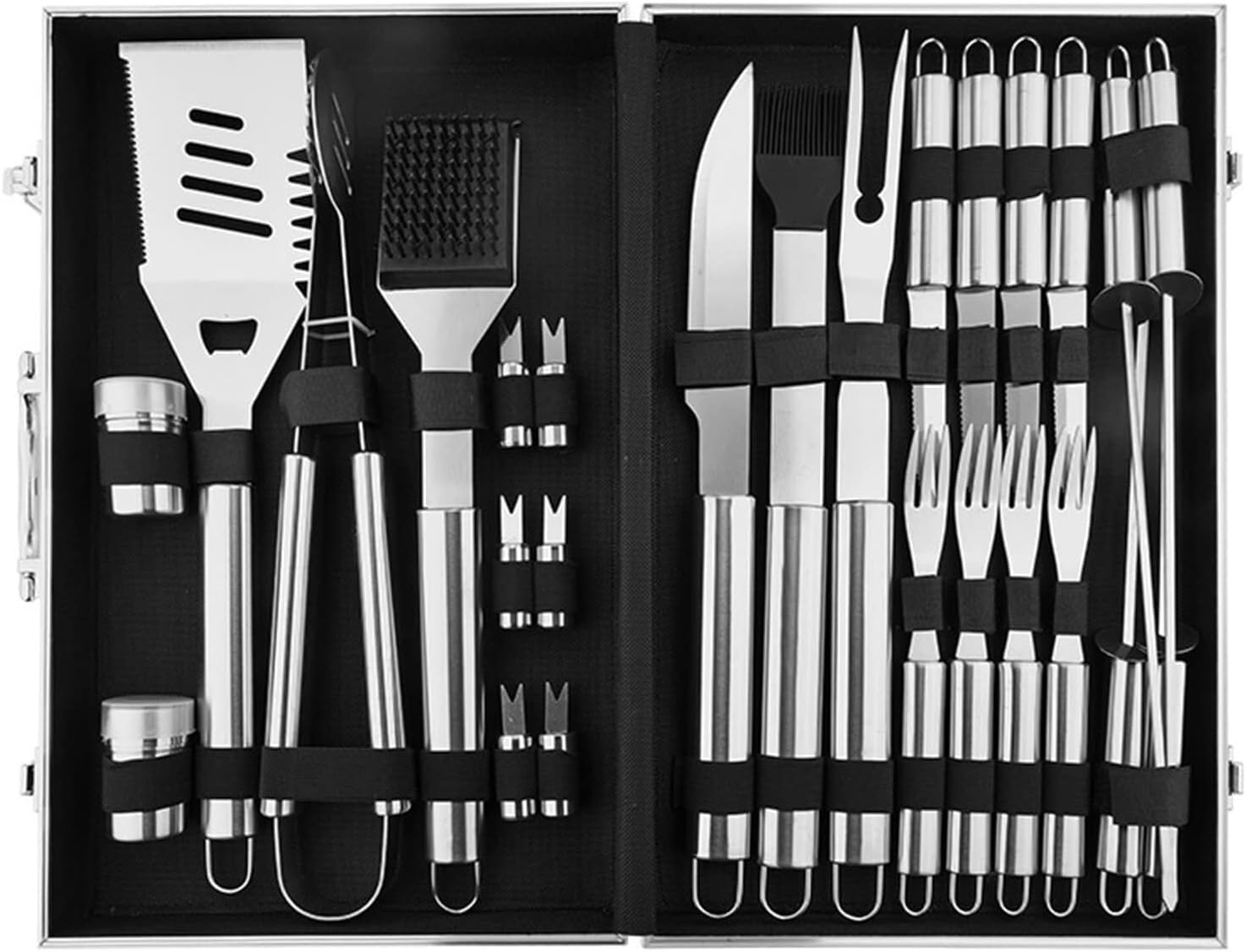 Stainless Steel BBQ Tool Set, 26 Pieces Heavy Duty BBQ Accessories, Portable Outdoor BBQ Equipment, Camping Picnic Cooking Set, BBQ Lover Gift Set