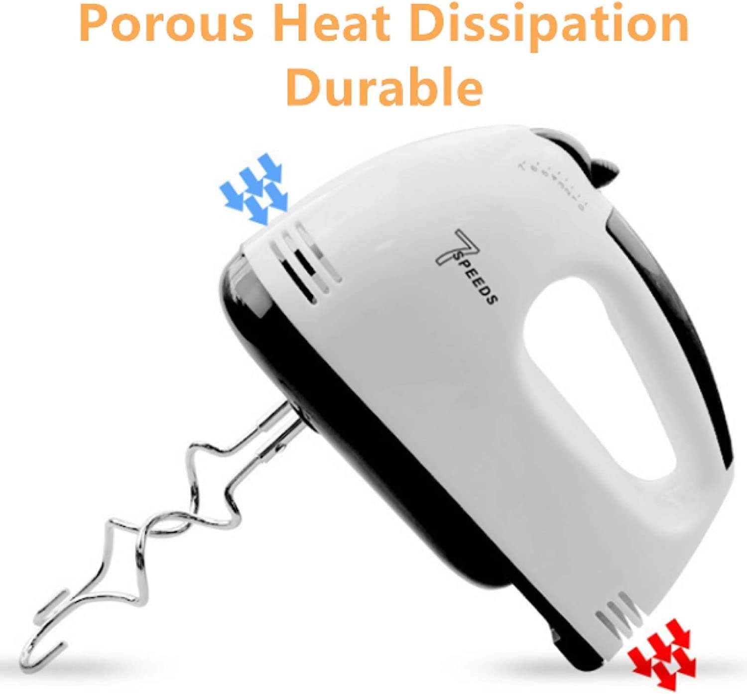 KouRy Multifunctional Electric Whisk Double Stick Configuration Seven Speed Adjustable Hand-Held Egg White Cream Mixer Small Baking Kitchen Appliances (White)