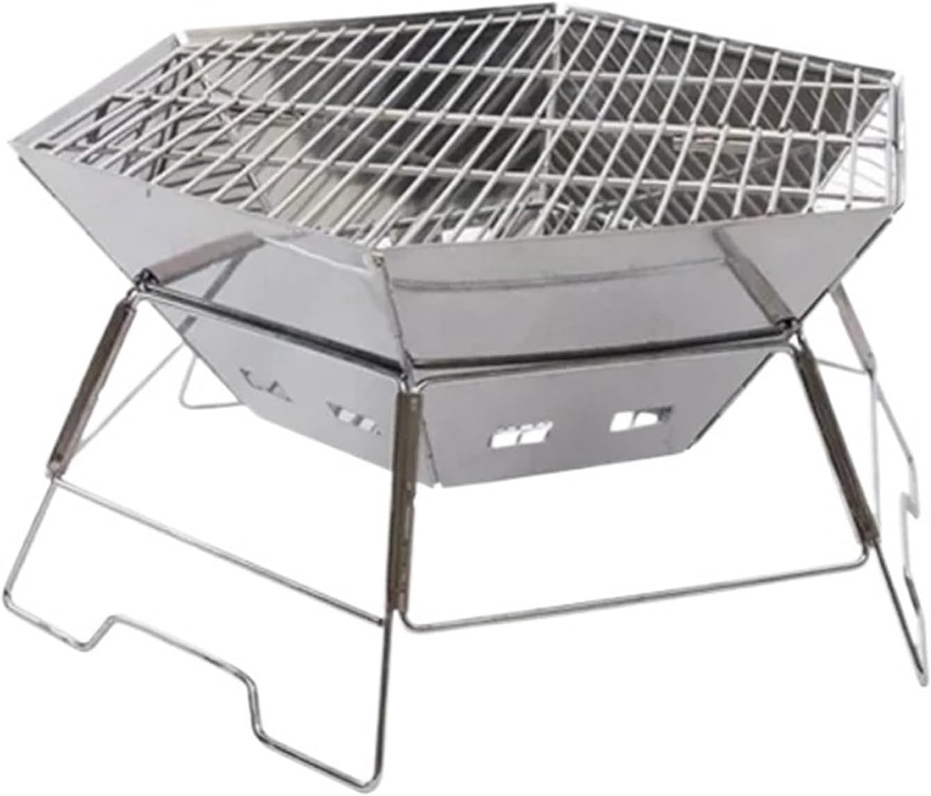 Compatible For MOUNTAINHIKER Camping Stainless Steel Grill Hexagonal Folding Burner Outdoor Hiking Picnic Portable Barbecue Firewood Stove