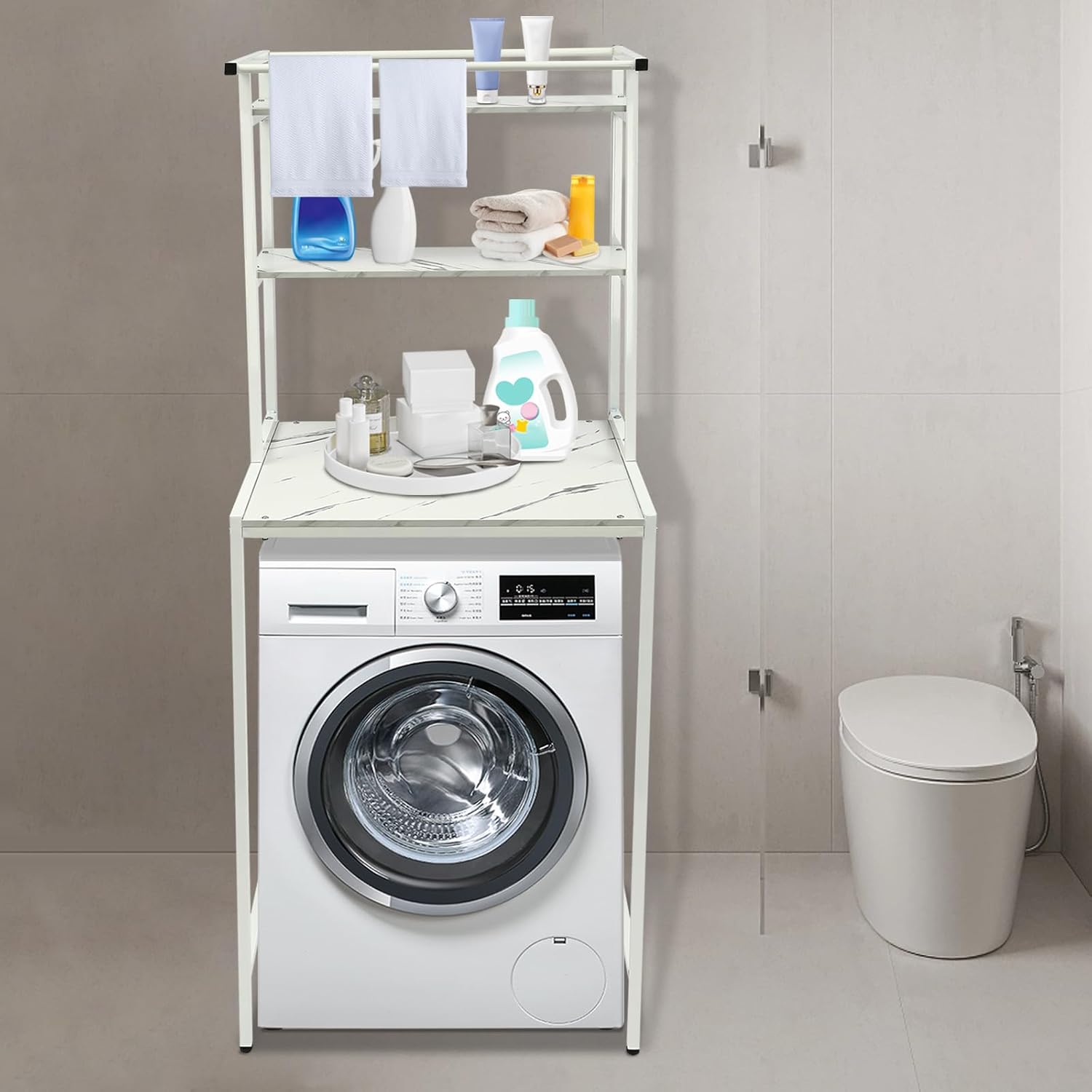 3 Tiers Over The Washer and Dryer Storage Shelf, Wooden Washing Machine Storage Shelf Bathroom Shelves Freestanding Laundry Drying Clothes Racks for Laundry Room