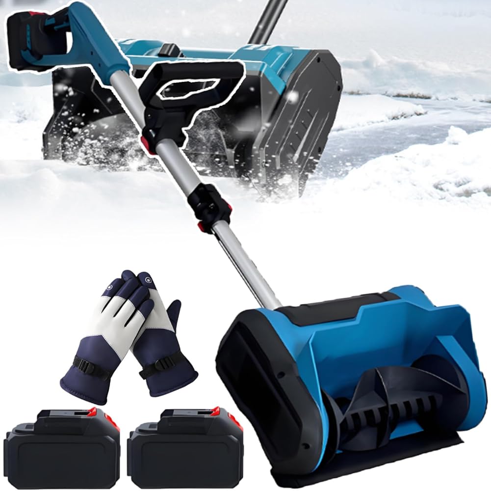 Pro Electric Snow Shovel Snowplow,600w Hand Pusher Charging Snow Blower with Battery, Telescopic Adjustment, 3000 R/Min Outdoor Snow Shovel for Winter Clean 1battery (2batteries)