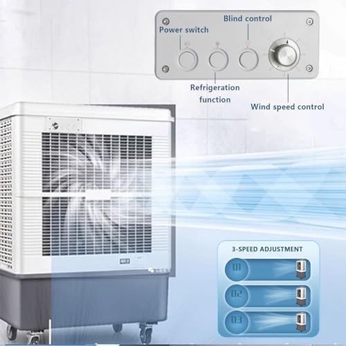 Smart Air Conditioners 3 Wind Speed Adjustment Evaporative Air Cooler with Casters and Water Level Gauges Swamp Cooler 150L/160L Water Tank 220v 700W(100 * 60 * 140cm)