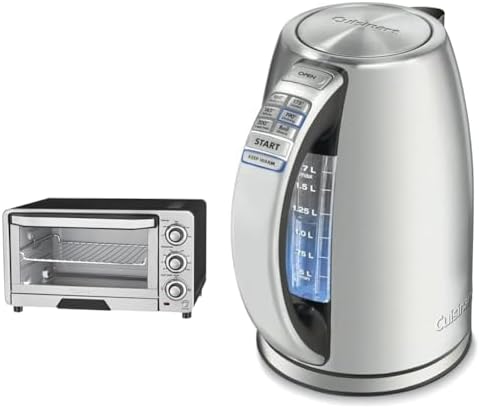 Cuisinart TOB-40N Custom Classic Toaster Oven Broiler, 17 Inch, Black & 1.7-Liter Stainless Steel Cordless Electric Kettle with 6 Preset Temperatures