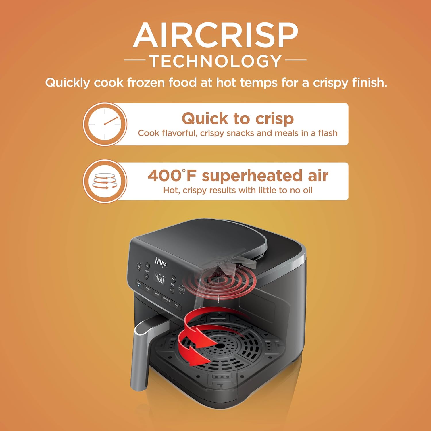 Ninja | Air Fryer | 5 QT Capacity | 5-in-1 Air Fry, Bake, Roast, Reheat, & Dehydrate | Air Crisp Technology | Nonstick Basket & Crisper Plate | Grey | AF142