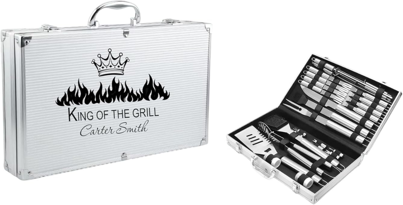 32PCS BBQ Grill Accessories Set in Aluminum Case – Stainless Steel Tools Kit with Meat Injector, Thermometer, & Utensils – Ideal Grill Gift for Men