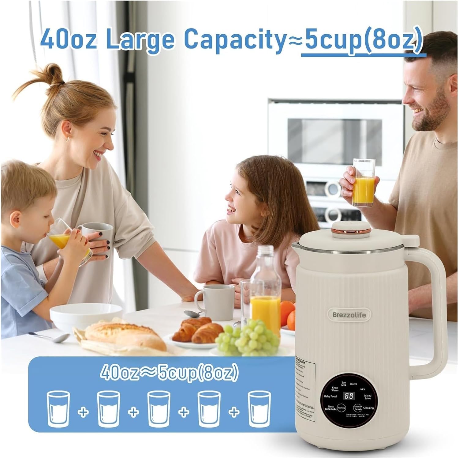 Nut Milk Maker,Large Capacity Stainless Steel Automatic Soy Milk Machine for Homemade,Oat,Plant-Based Milk and Non-Dairy Beverages Almond Cow Milk Machine with Delay Start,Self Cleaning，(White)