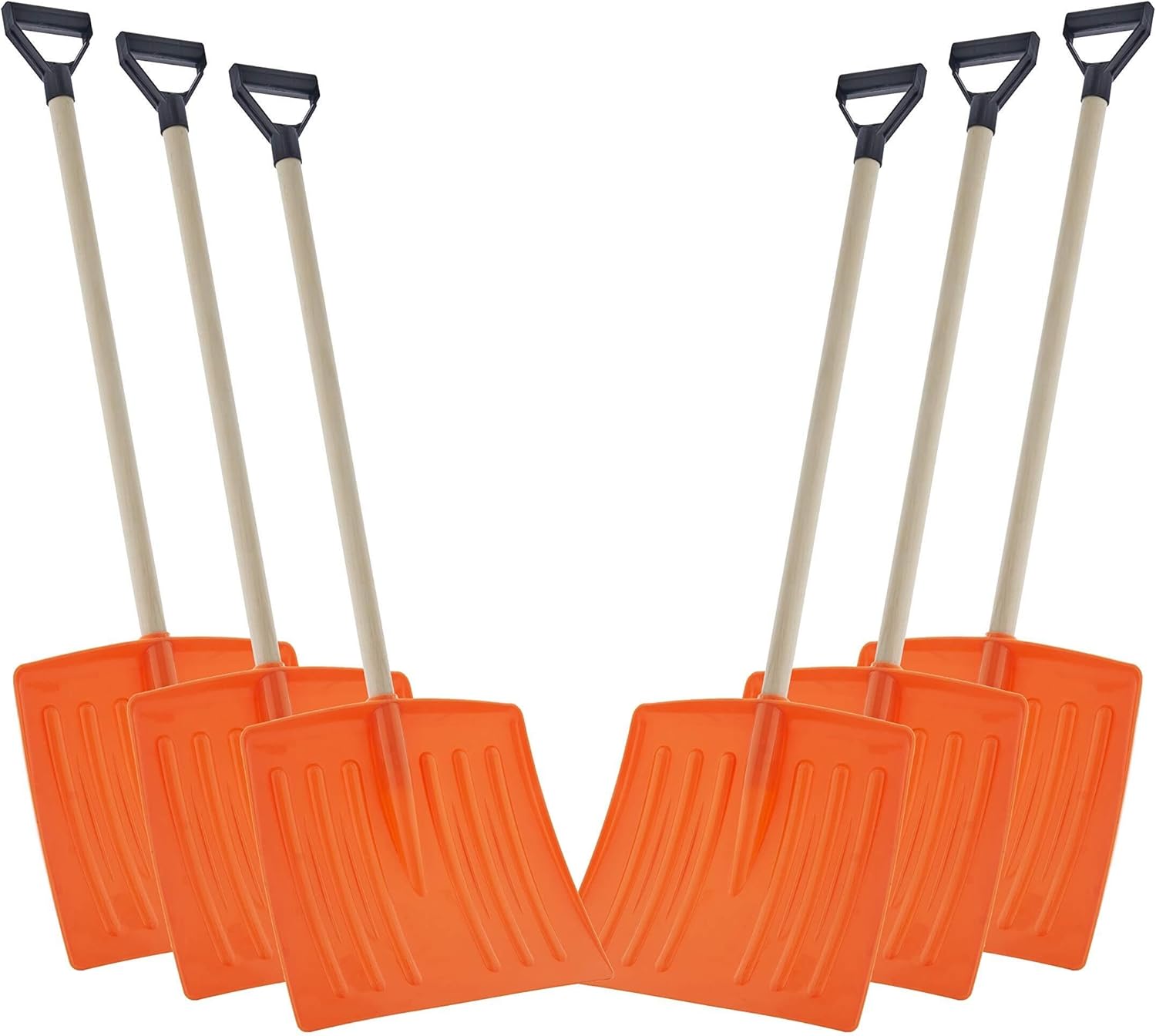 6-Piece Plastic Snow Shovel Set with Lightweight Wooden Handles, for Driveways, Patios, and Sidewalks(Orange)