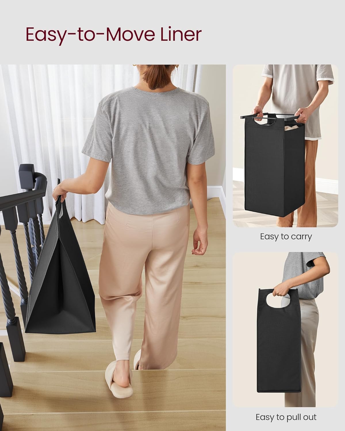 VASAGLE Laundry Hamper, Laundry Basket, Laundry Sorter with 3 Pull-Out and Removable Bags, Shelf, Metal Frame, 3 x 10.6 Gallons (40 L), 36.4 x 13 x 28.4 Inches, Ink Black and Rustic Brown UBLH301B01