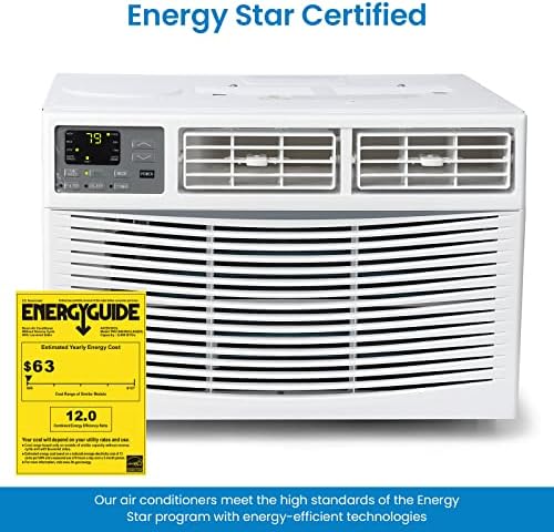 8,000 BTU Window Air Conditioner, AC Cools Up to 350 Sq. Ft., Eco Mode, Remote Control, Quiet Operation, 3 Fan Speeds, Auto Restart, Bedroom