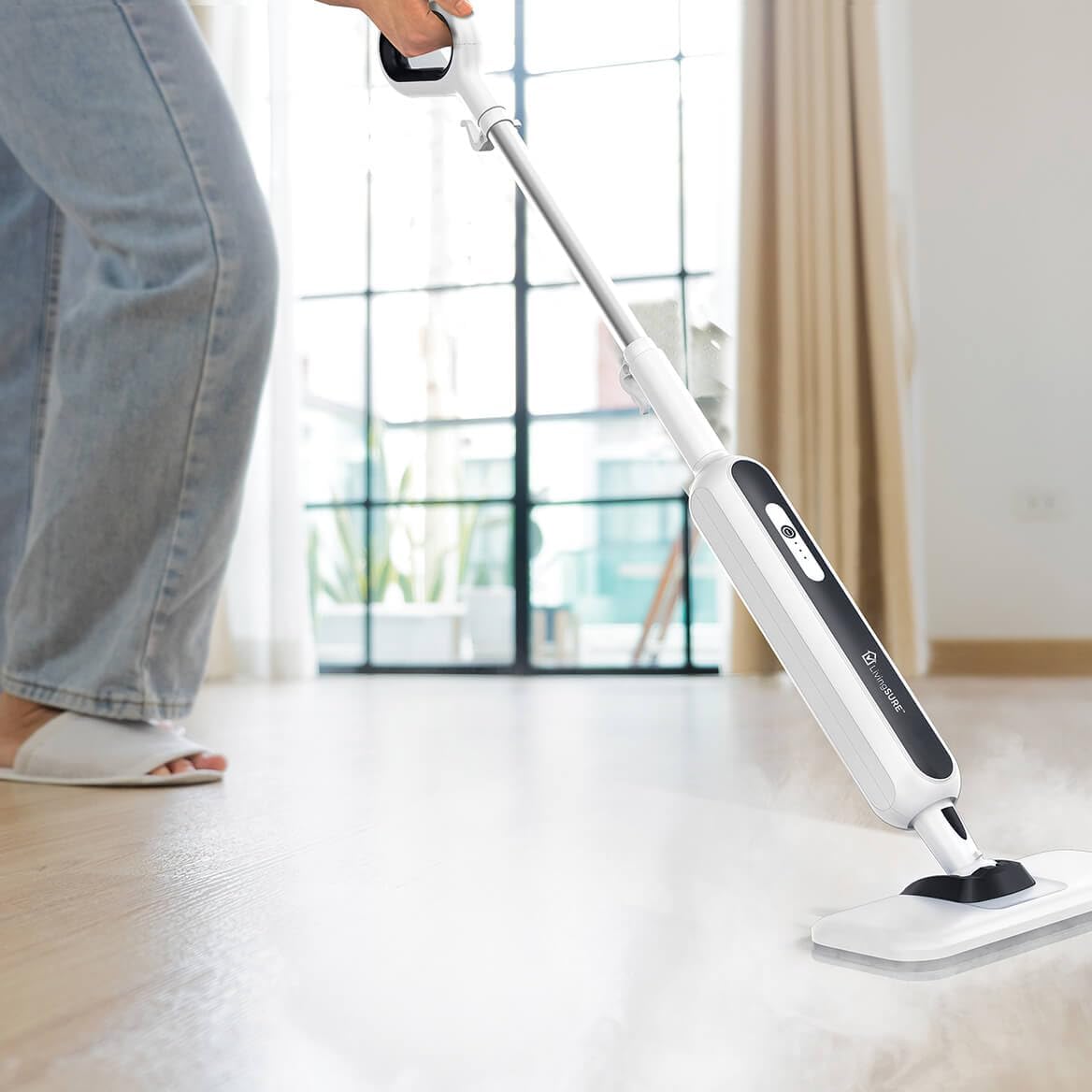 LivingSURE Scrubber & Steam Mop, Multi-Purpose Floor and Surface Cleaner with Handheld Steamer, 3 Settings, Swivel Head, and Accessories